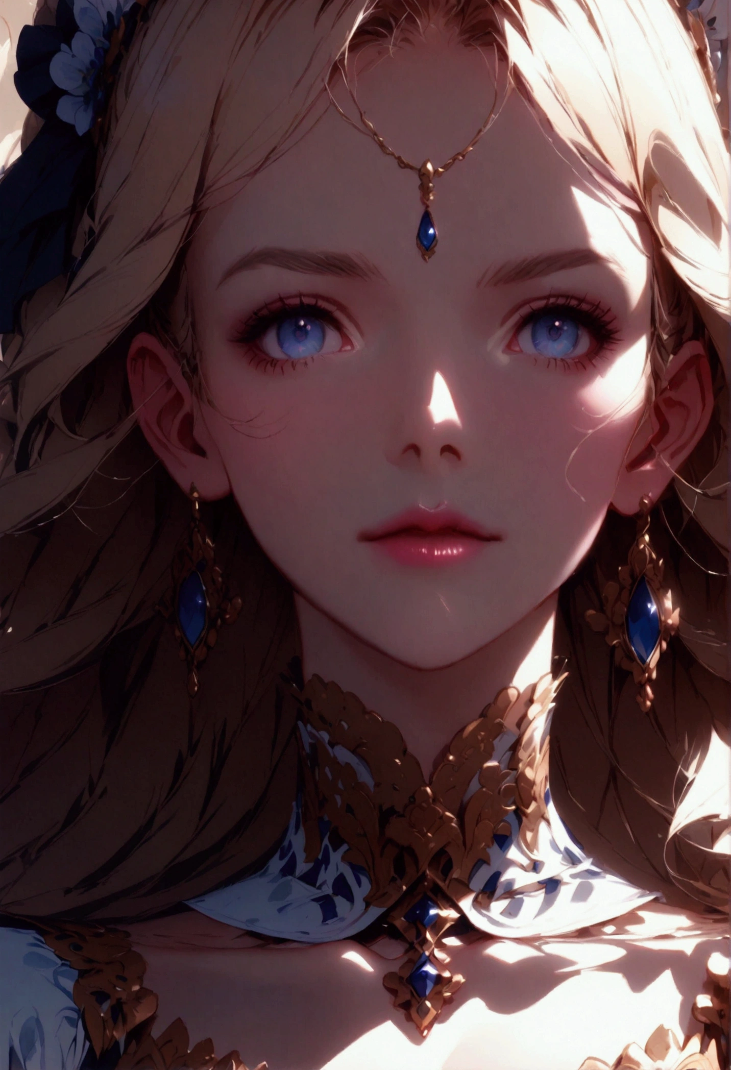 Portrait of a blonde noble lady in pretty dress