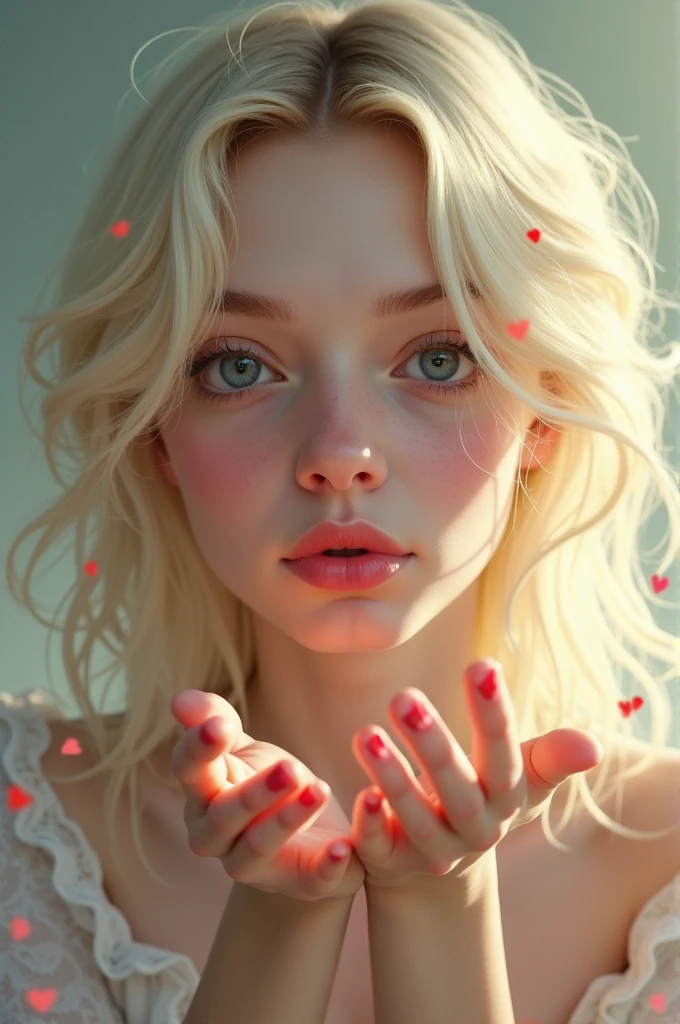 Create an image of singer Aurora blowing a kiss