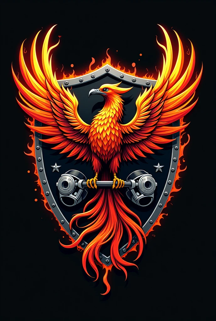 Phoenix logo with pistons motorcycle chain necklace in a shield with fire