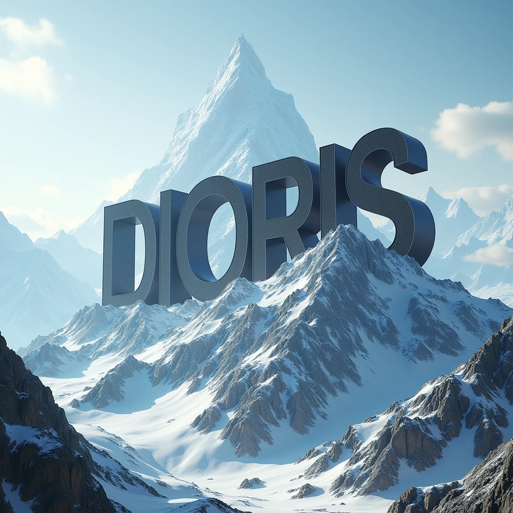 This name in large, bold letters DIORIS at the top of the mountains