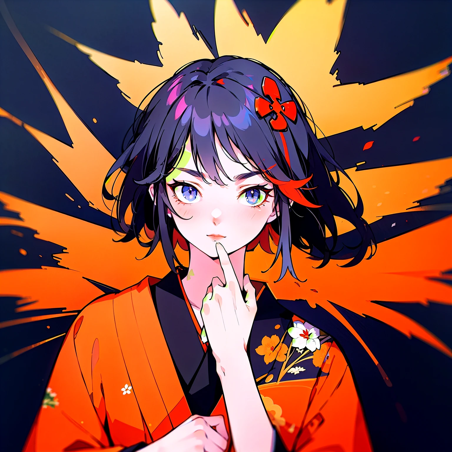 beautiful, masterpiece, Highest quality, Highly detailed face, Perfect lighting, One person, alone, matoi ryuuko, kimono, kimono, short kimono, Cowboy Shot