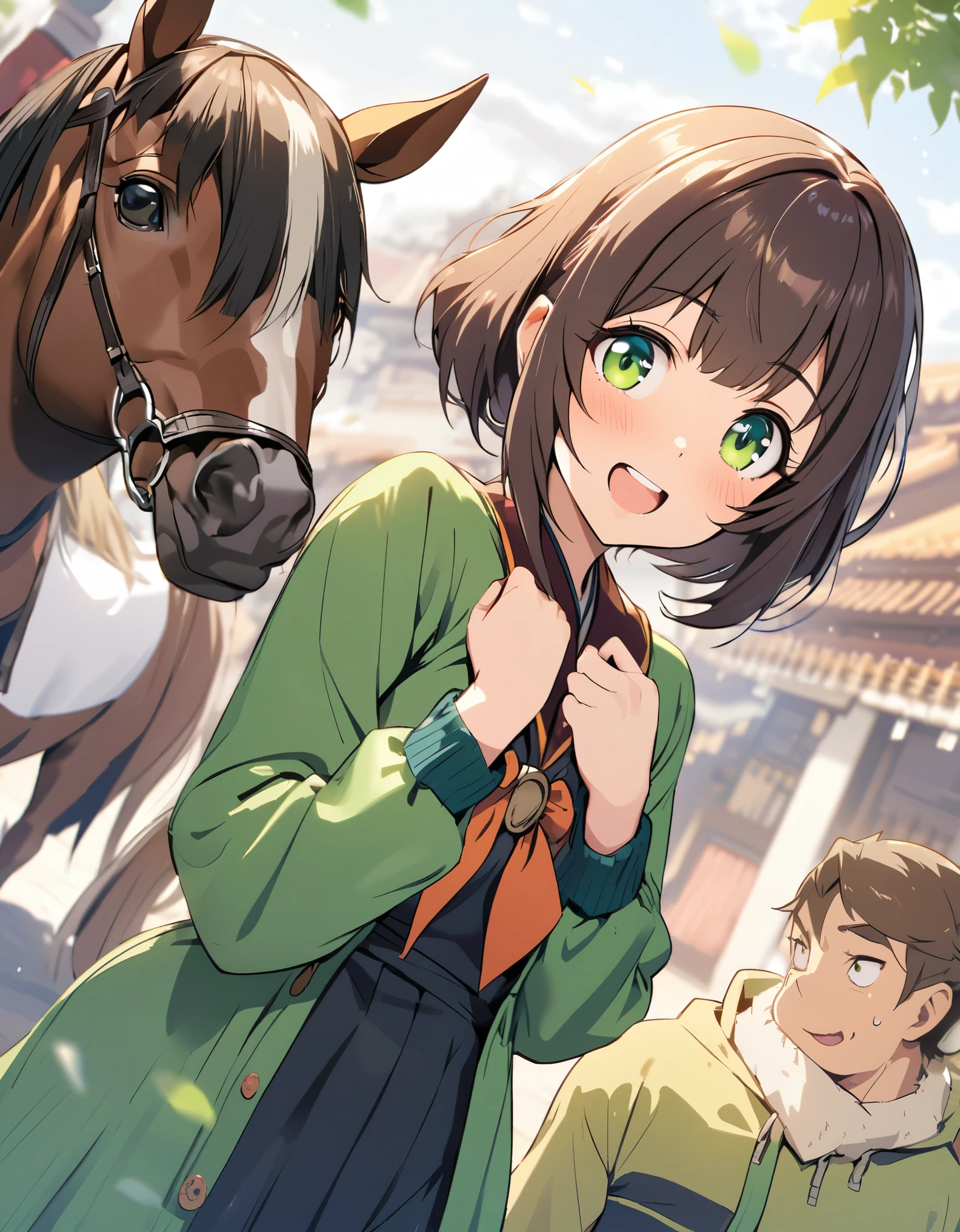 Angle from behind、Green Eyes、Tareme、Ma Niang、Horse&#39;s ears、A miniature crown atop my head、Side Ponytail、明るい茶colorの髪、Medium Hair、hair ornaments、Large Breasts、Red hair scrunchie、Food stall tour、Chocolate banana、Elementary school girl、Summer festival、Sit on a bench、color々Location、Large drops of sweat、fidgety、Chocolate bananaを口に咥える、A body covered in chocolate、Open your mouth、Stretching out the tongue、Smiling and dripping semen、Small breasts sway、Nipples erect、Small breasts、shake、shake、shake、Naked yukata、Browsing Caution、