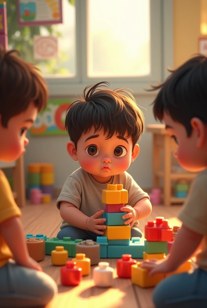 Ek baccha block banane mein dusron ki to madad Kar Raha hai magar apni madad nahin kar pa Raha