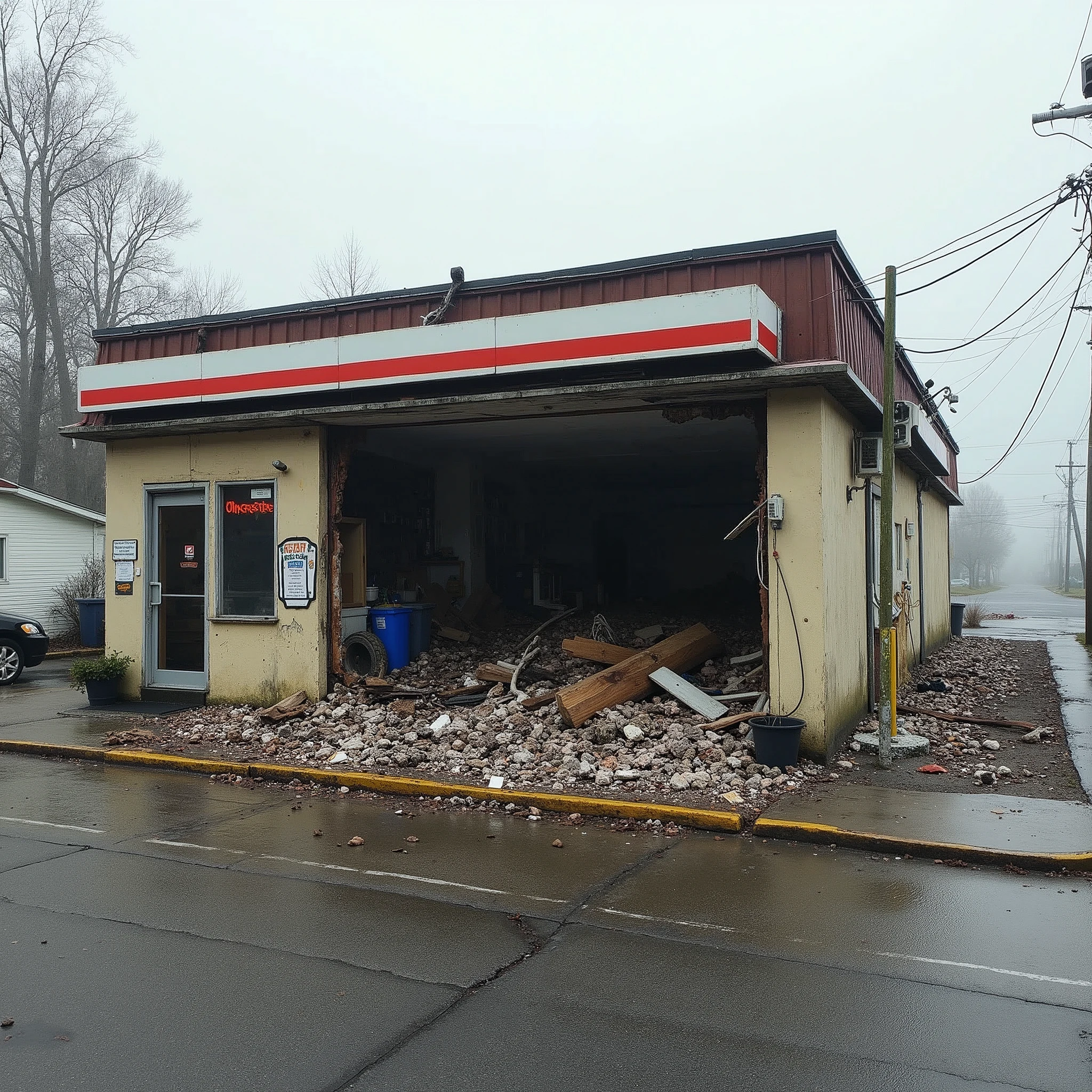 Destroyed convenience store,