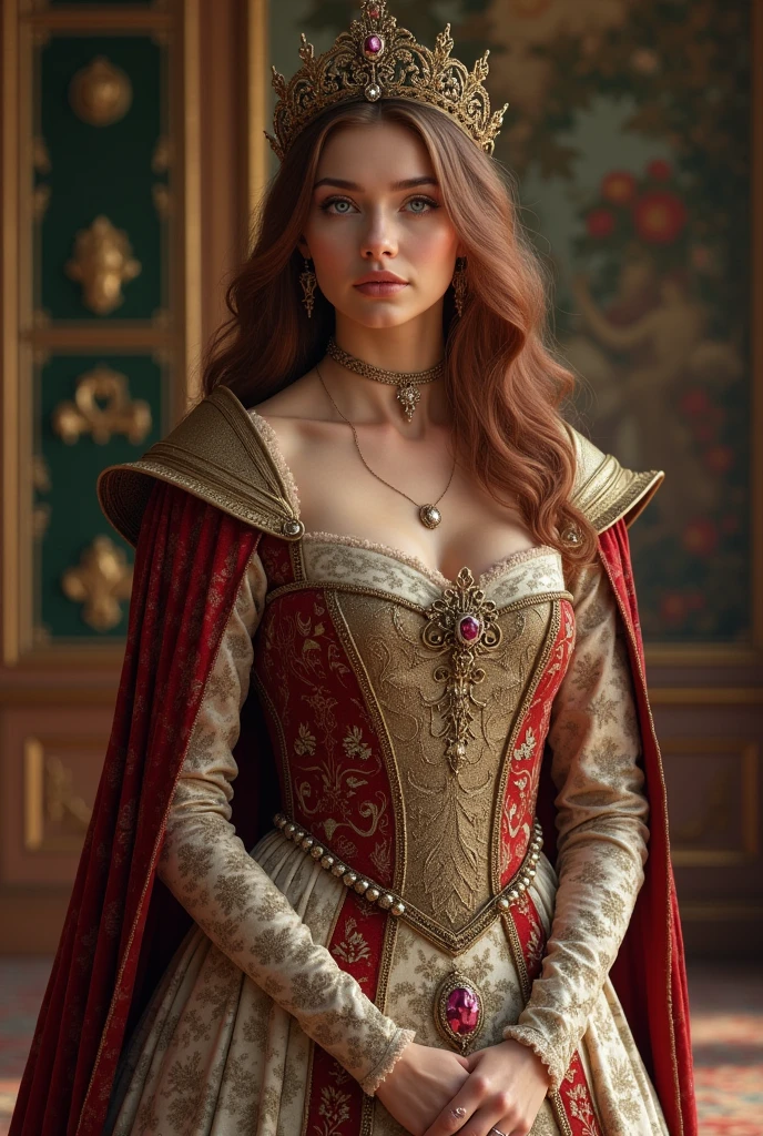 Medieval woman with brown hair and a red streak, PRINCESS CLOTHES