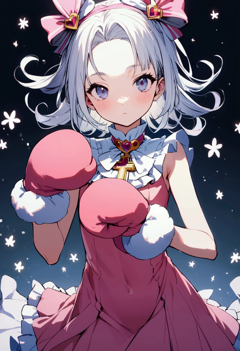 A cure, high, ?????, hairless, with cross-shaped mittens 