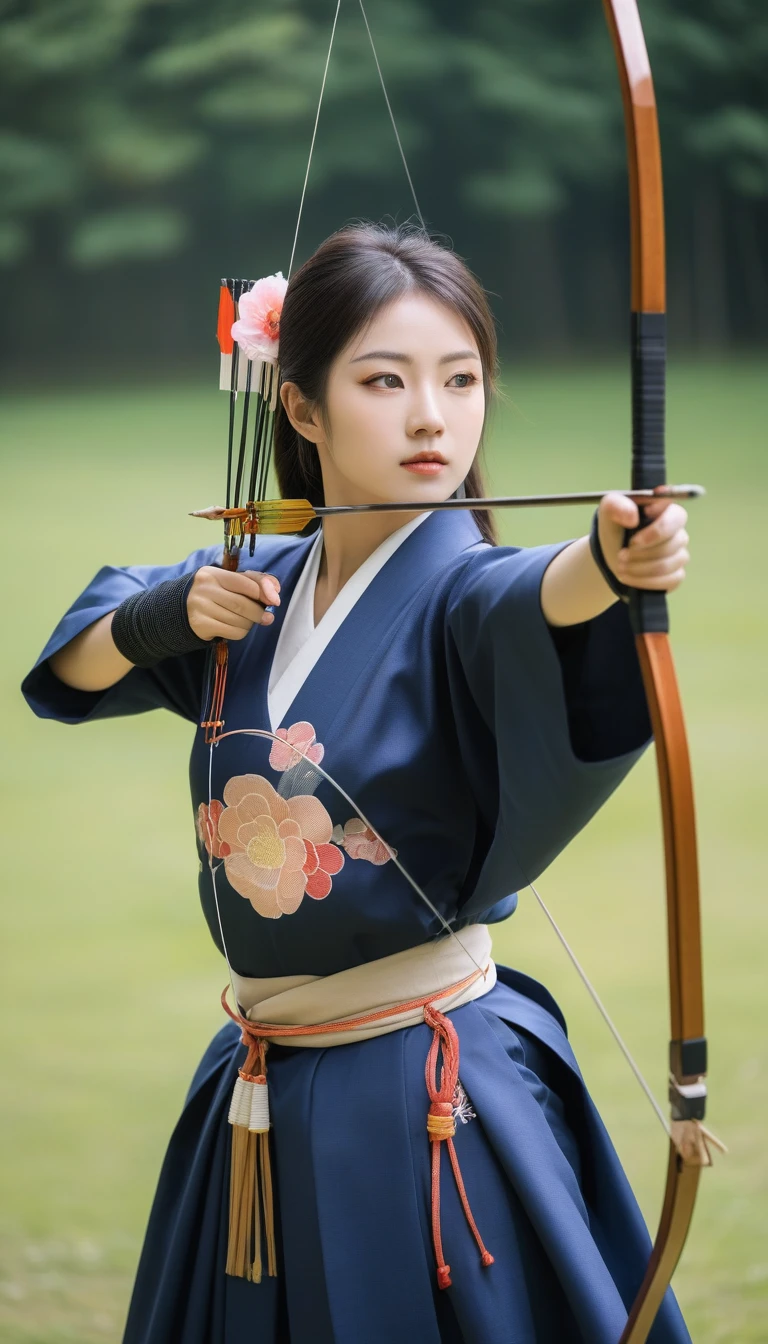 One person, Medium chest,
archery, bow (arms), kimono, Arrow (Projectile), holding bow (arms), yugake, breastplate, In the same way, One-handed gloves,
Highest quality,medium quality,