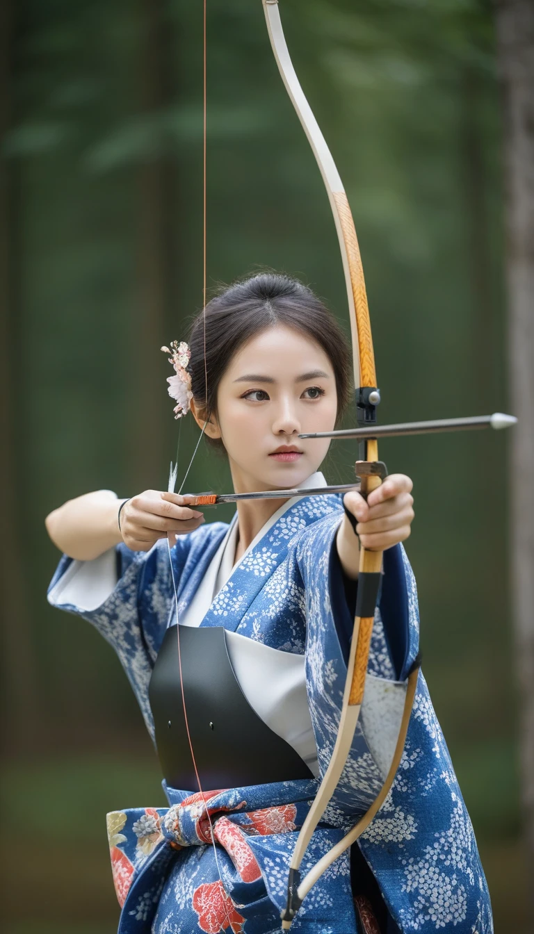 One person, Medium chest,
archery, bow (arms), kimono, Arrow (Projectile), holding bow (arms), yugake, breastplate, In the same way, One-handed gloves,
Highest quality,medium quality,