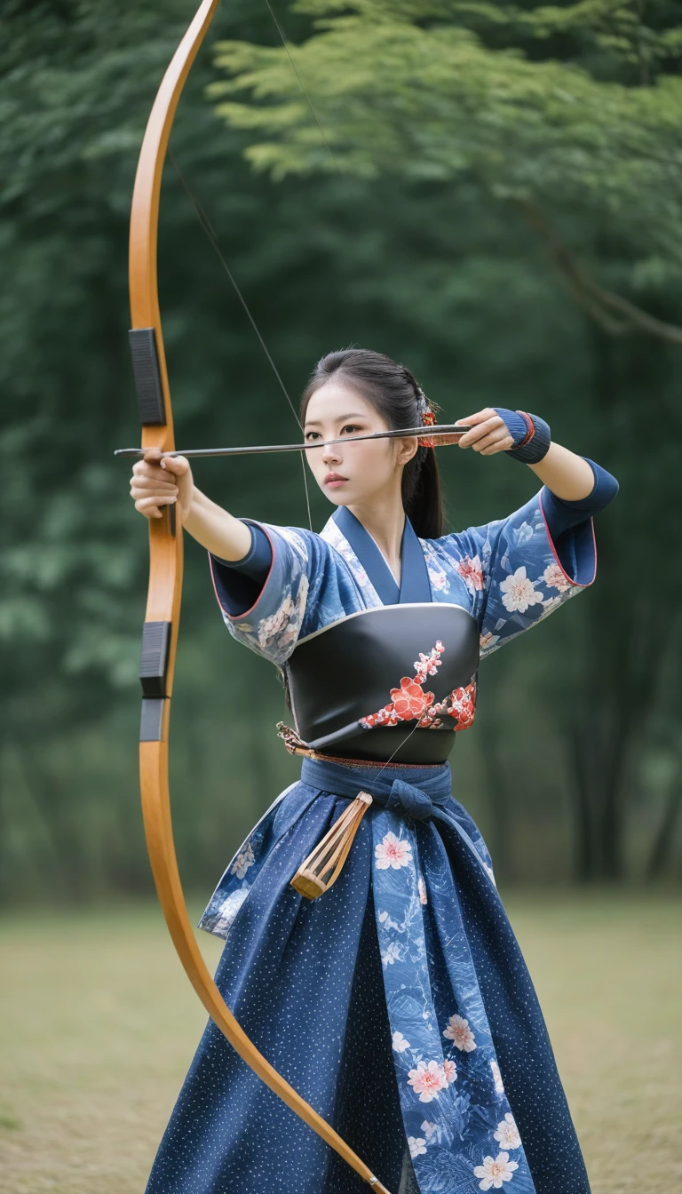 One person, Medium chest,
archery, bow (arms), kimono, Arrow (Projectile), holding bow (arms), yugake, breastplate, In the same way, One-handed gloves,
Highest quality,medium quality,