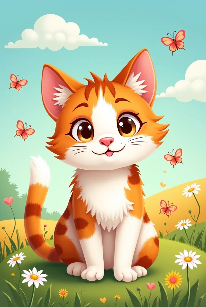 Make me a design to paint a picture, cartoon style of a calico cat,