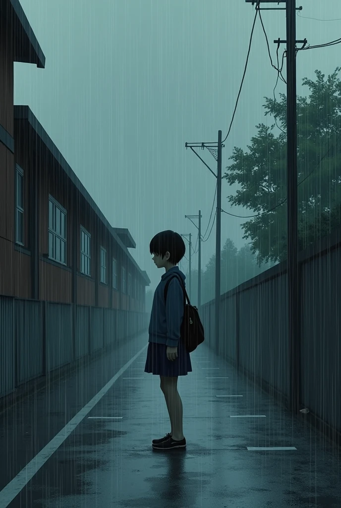 under the rain at school, sad manga