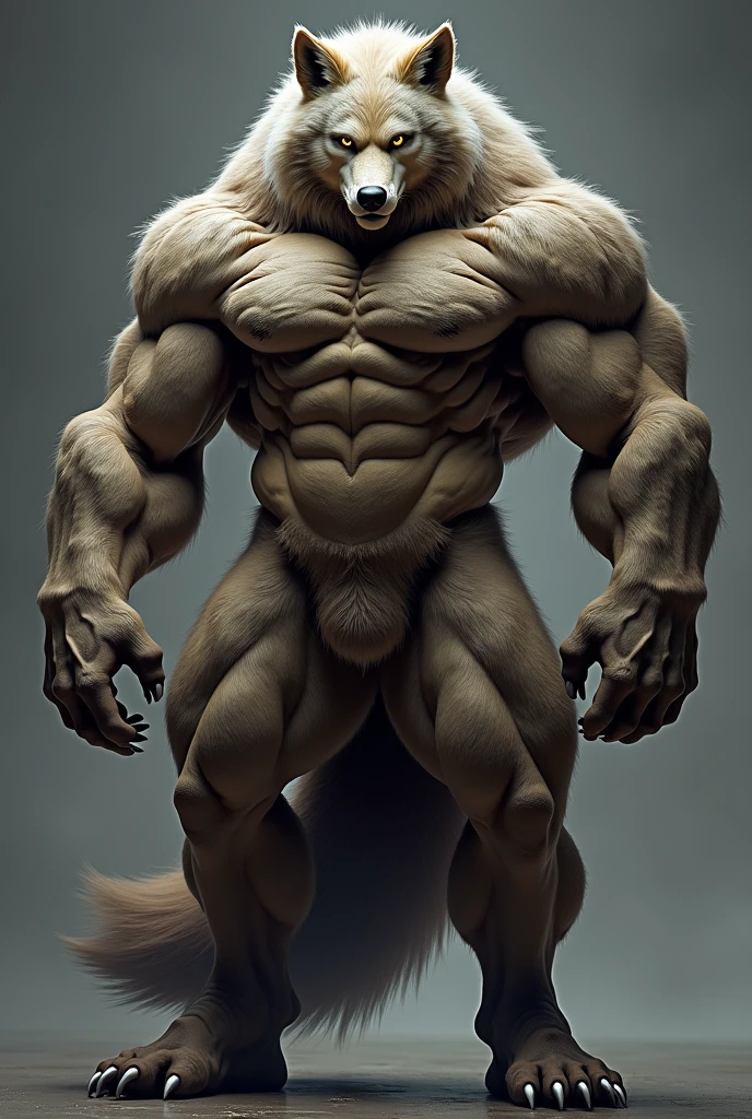 Furry wolf muscular humanoid body, attractive and sexy, high ,. Realistic style.Whole body