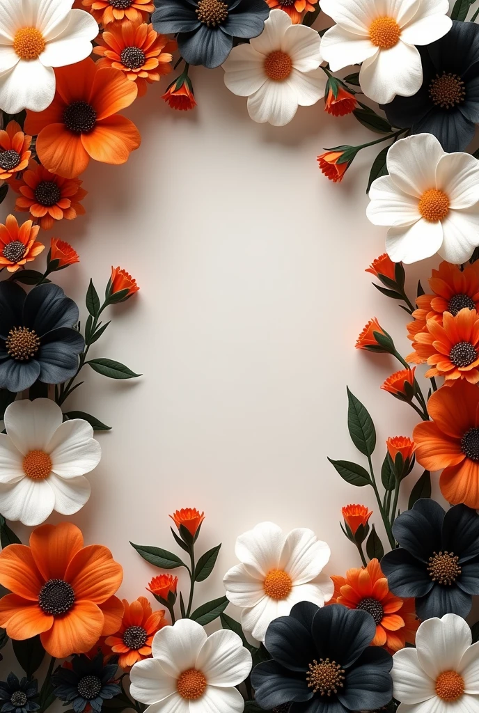 Flower wall backdrop. The flower color should be white, orange, black