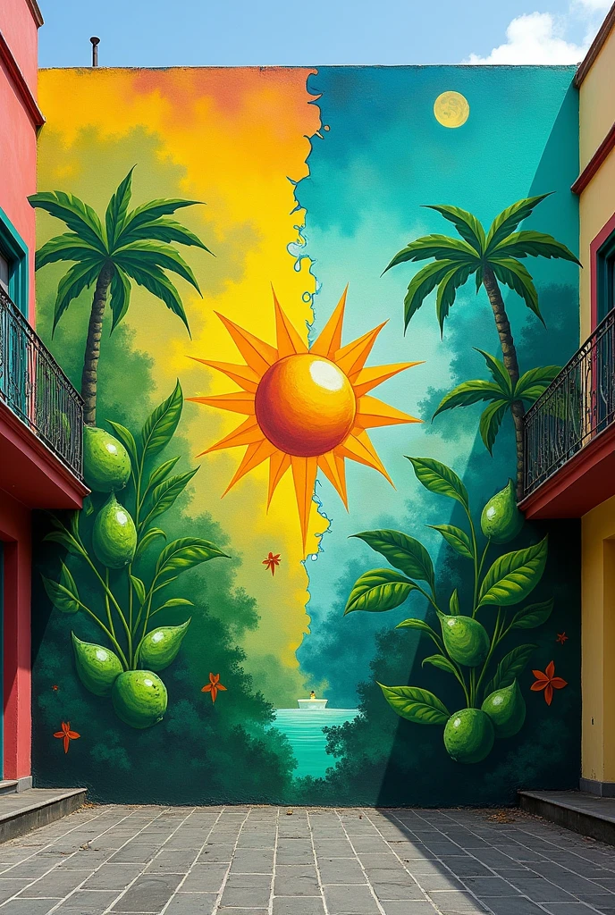 I need you to create a mural where there is lime and freedom and in the middle they join