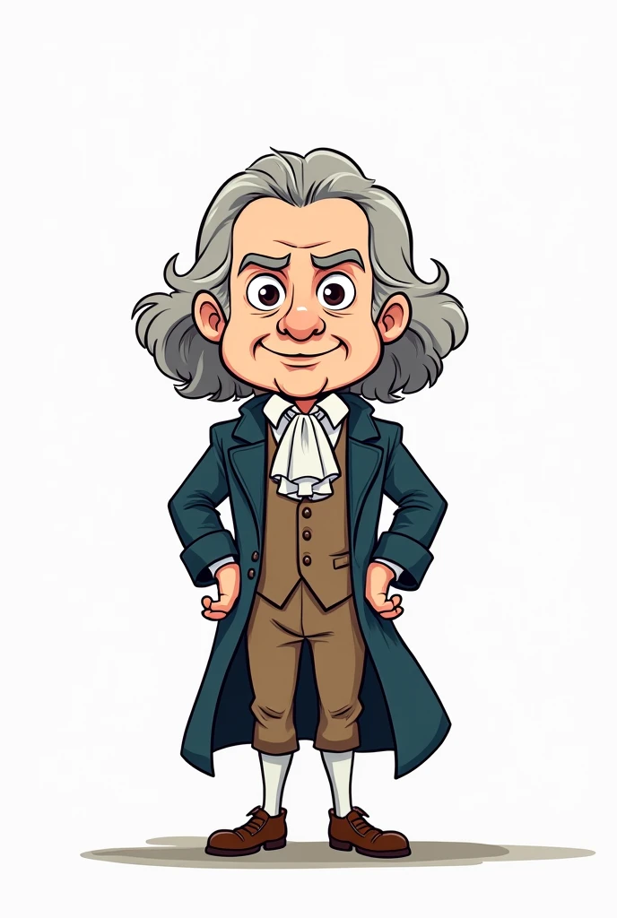 Create a cartoon style animated drawing of Isaac Newton facing forward, uncolored.