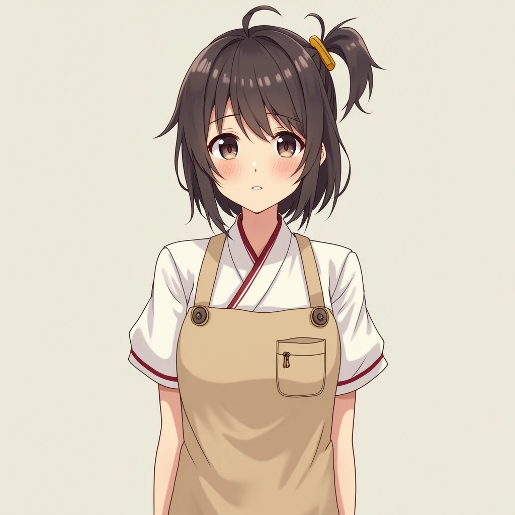 An anime-style Japanese girl wearing a nude apron
