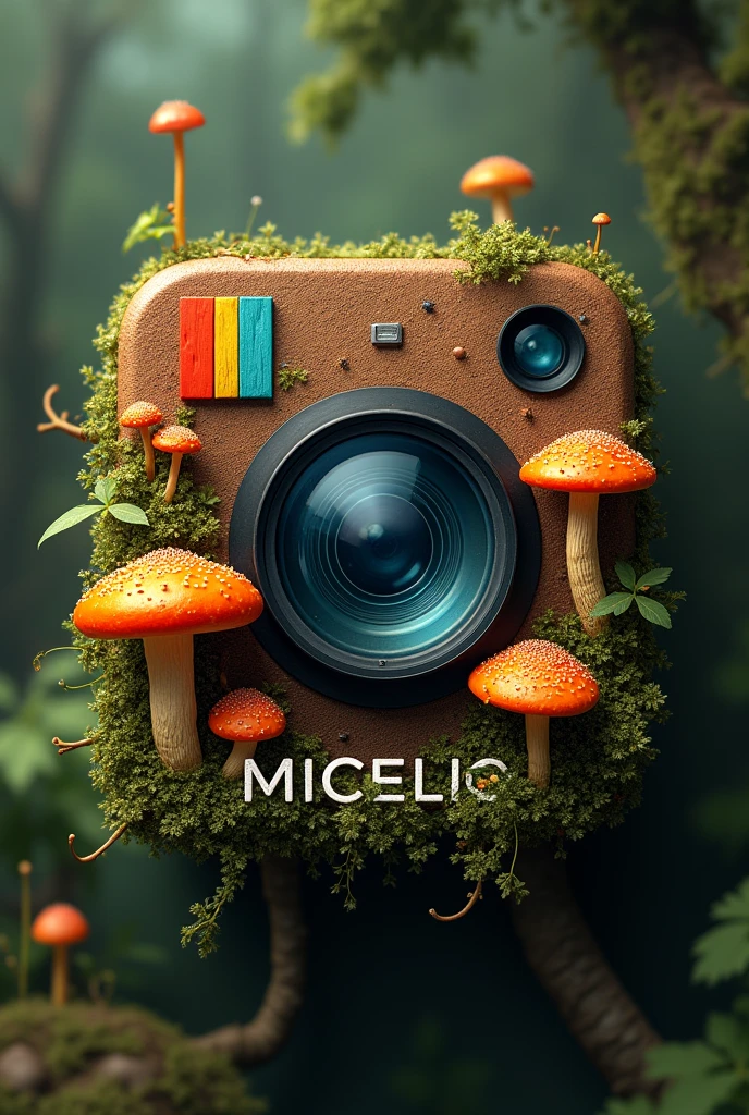 Recreate the Instagram logo with mushrooms and mycelium integrated  ( let it say MICELIO ) Size 1000X1000 