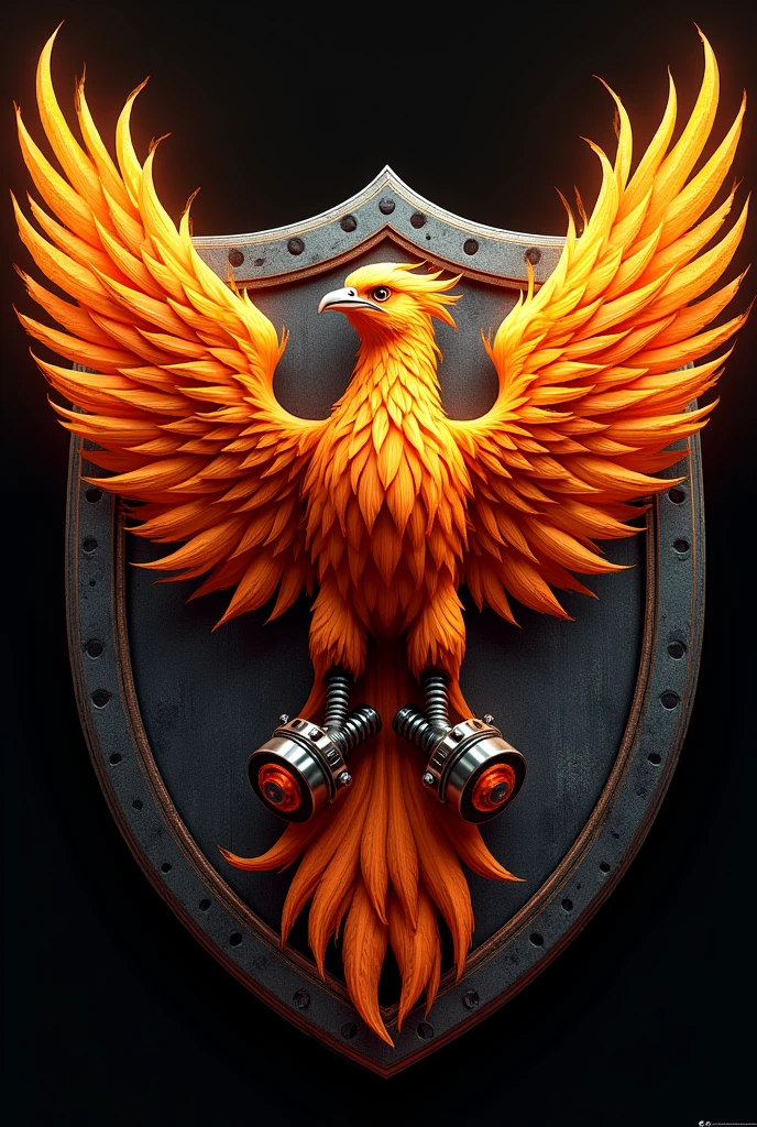Phoenix logo with pistons on its legs and on a shield