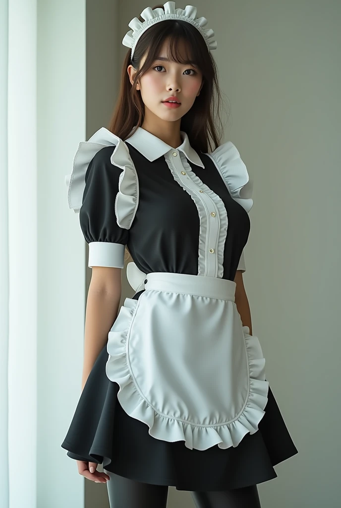 Girl in maid outfit and Latex leggings