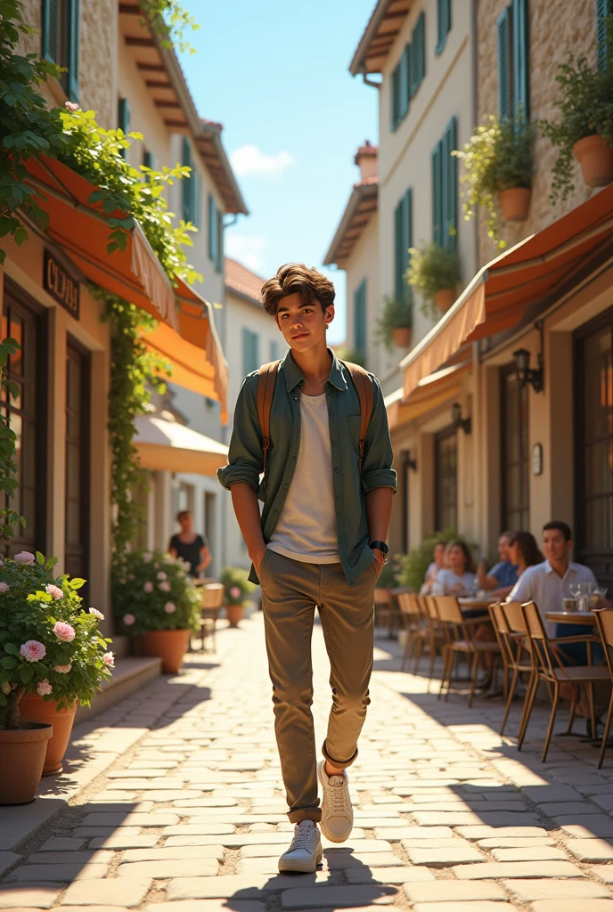 Image of a young man walking the streets of France 