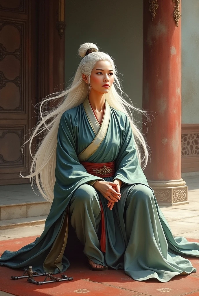 Ming Dynasty,elderly,White hair,Beautiful woman,Female master,Will martial arts,Sit in the main hall,Faucet crutches