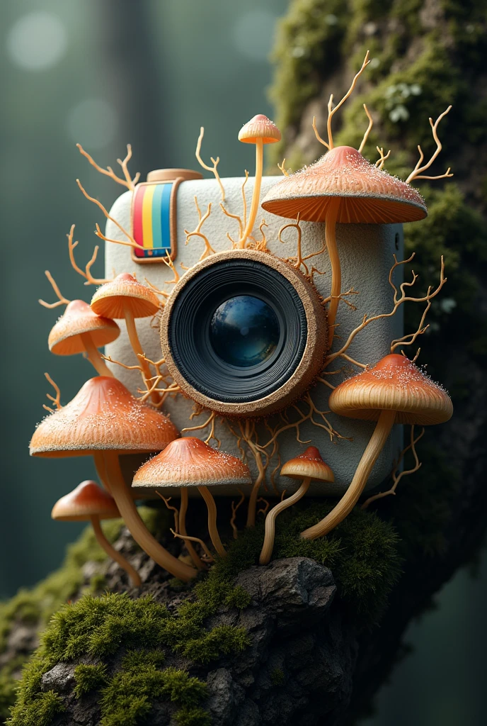 Recreate the Instagram logo with mushrooms and mycelium integrated ( let it say MICELIO ) Image size 1000X1000