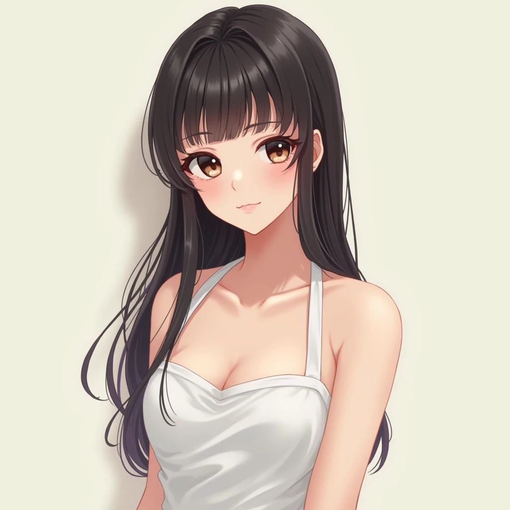 An anime-style Japanese girl wearing an apron over her naked body