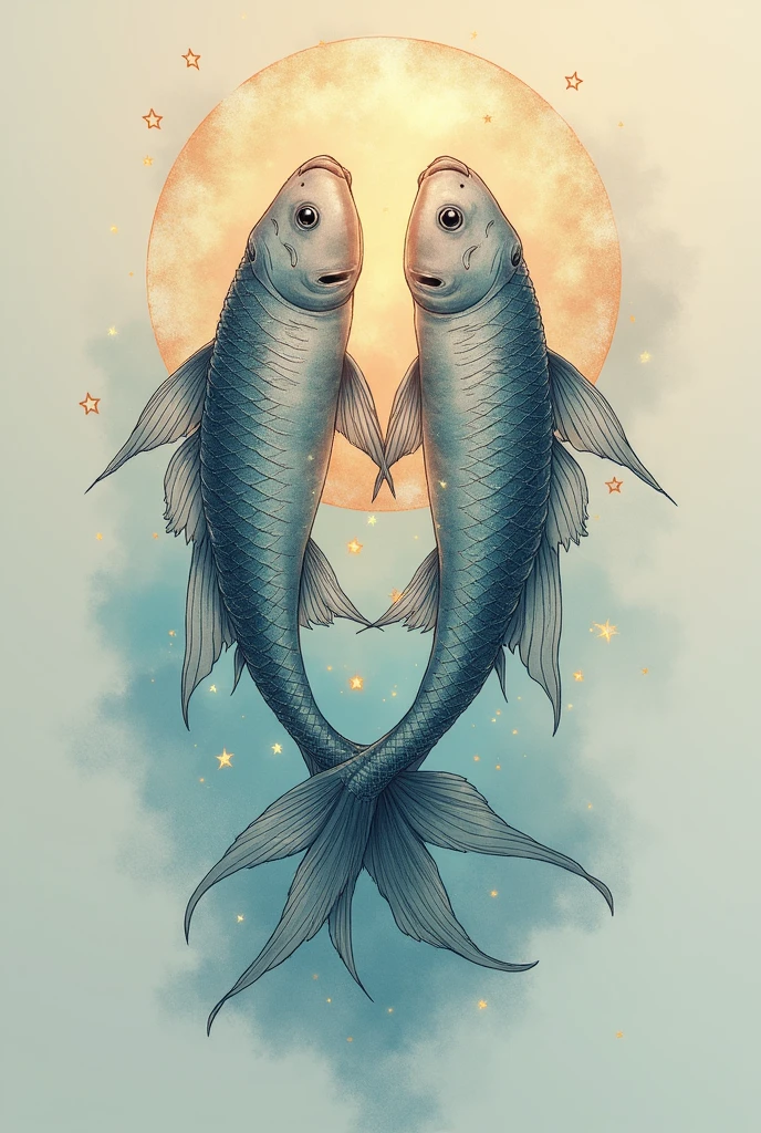 Create an image of the Pisces zodiac sign for a tattoo located along the spine.