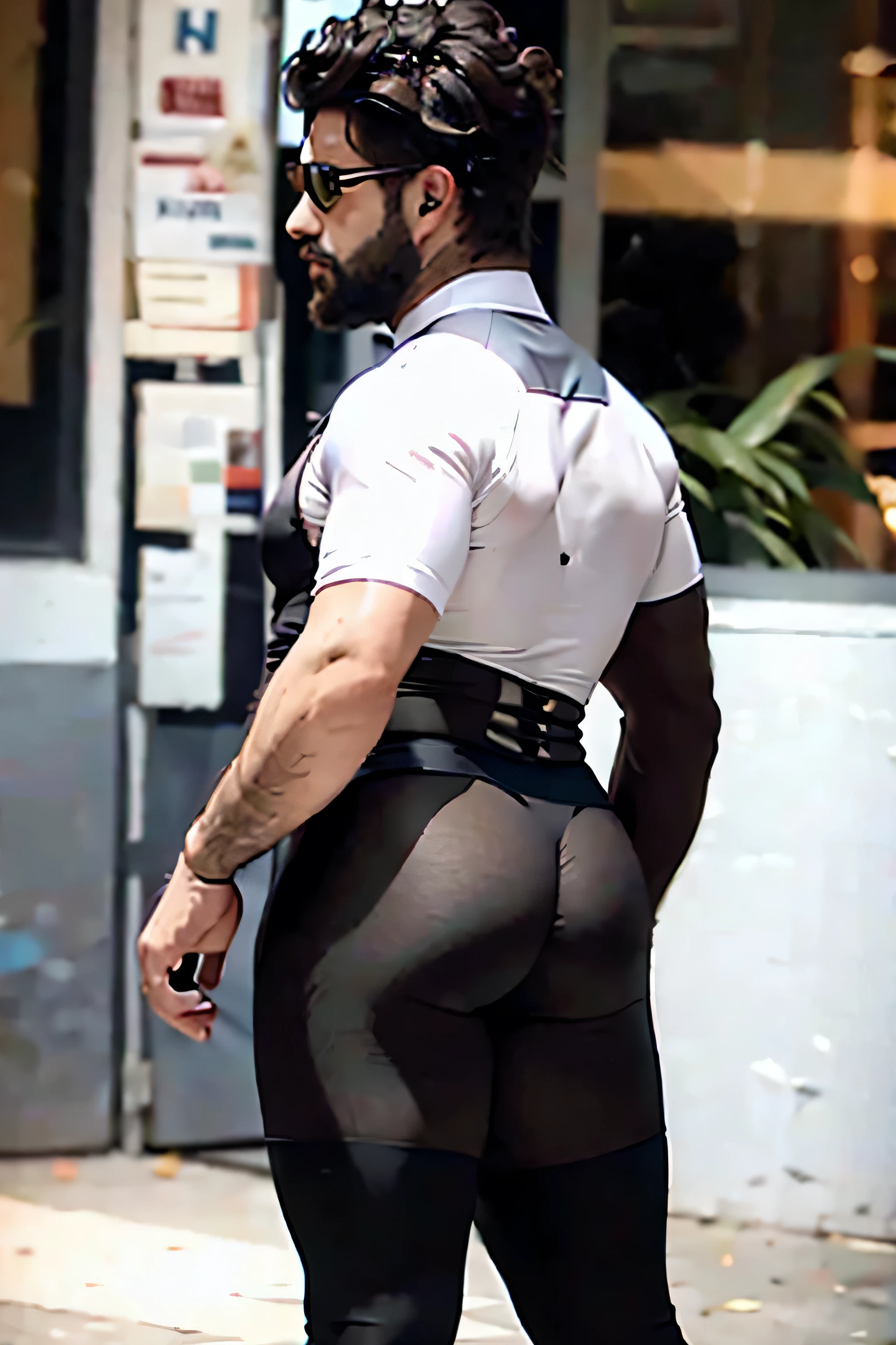 muscular man with big butt and small waist in tight-fitting suit in shirt, Big ass man, man with corset, man with hourglass body, man with waist AND BIG ASS, MAN IN LINGERIE AND TIGHTS