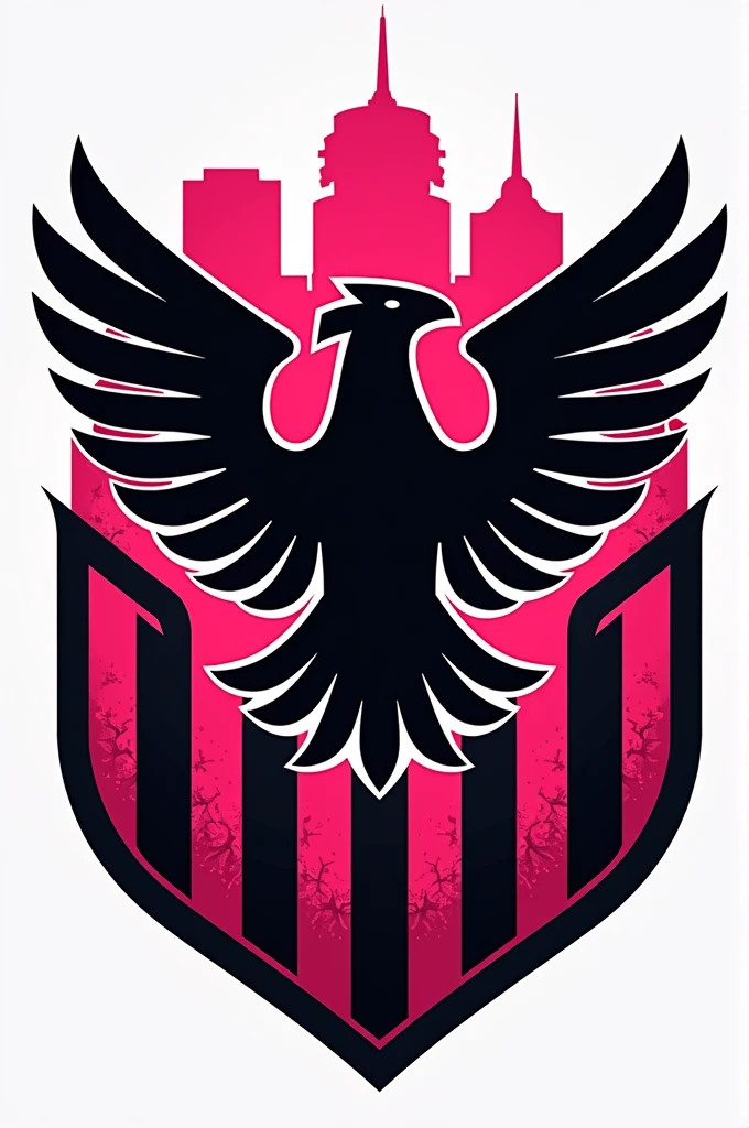 Create a crest for a team called Atlético Villa with pink and black colors. 
