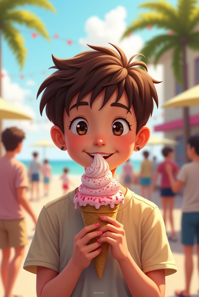 A eating ice cream