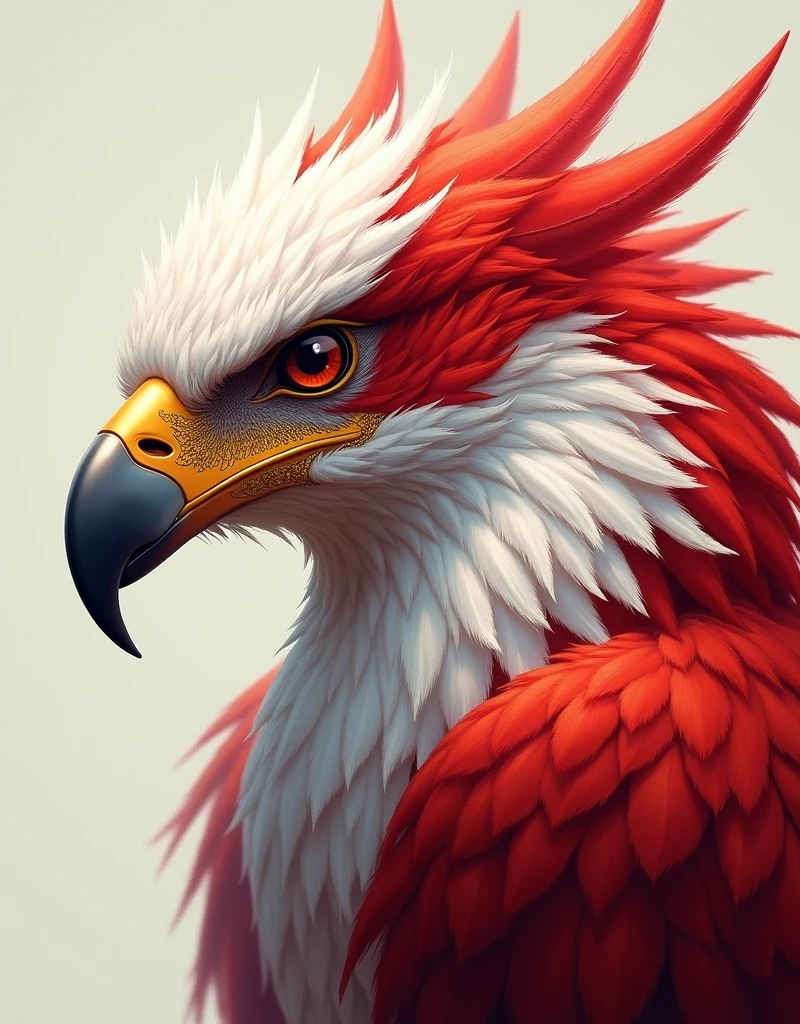 Close up of the Garuda eagle with red and white feathers