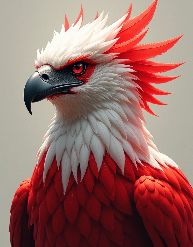 Close up of the Garuda eagle with red and white feathers