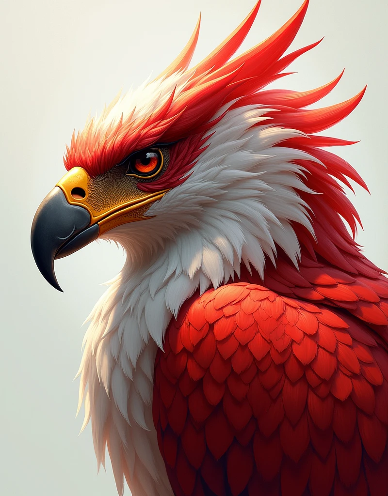 Close up of the Garuda eagle with red and white feathers