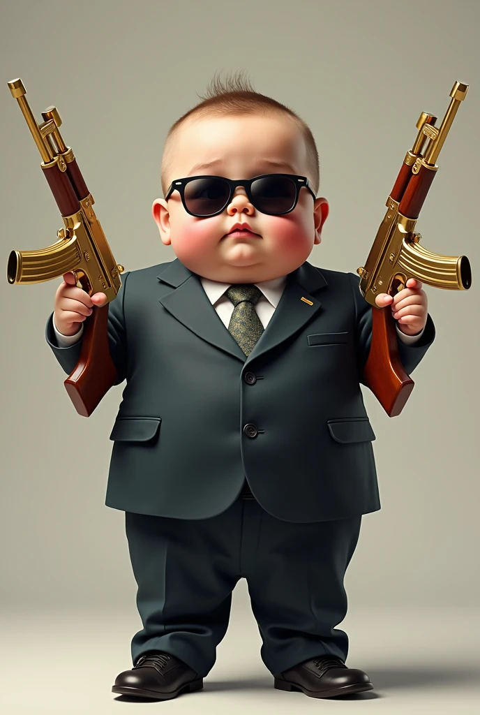 (A chubby boy in a suit with a gold-plated in both hands, with sunglasses and saying "proudly ing. ELECTROMECHANICAL"