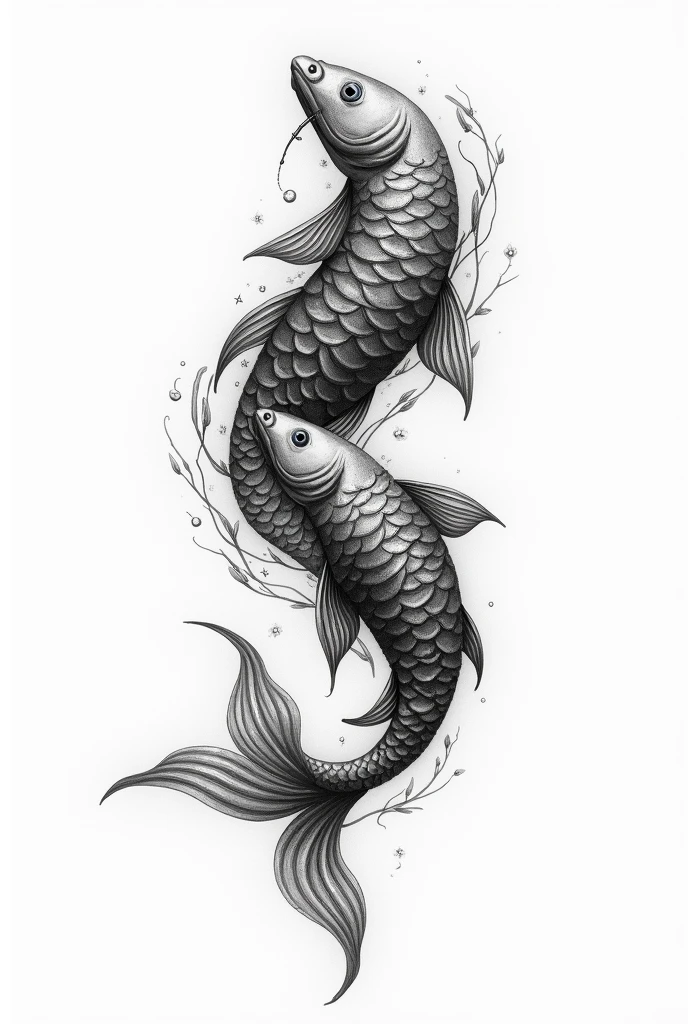 Create an image of the Pisces zodiac sign for a tattoo located along the spine.