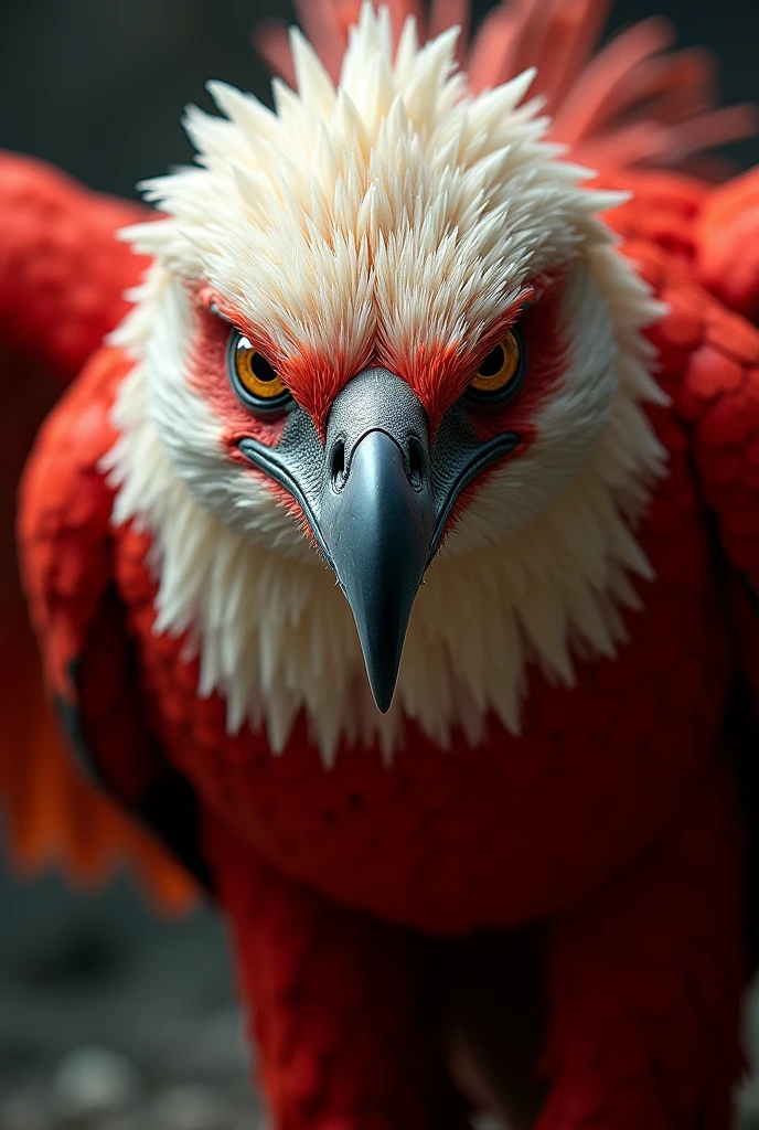 From the front, Close up of the Garuda eagle with red and white feathers