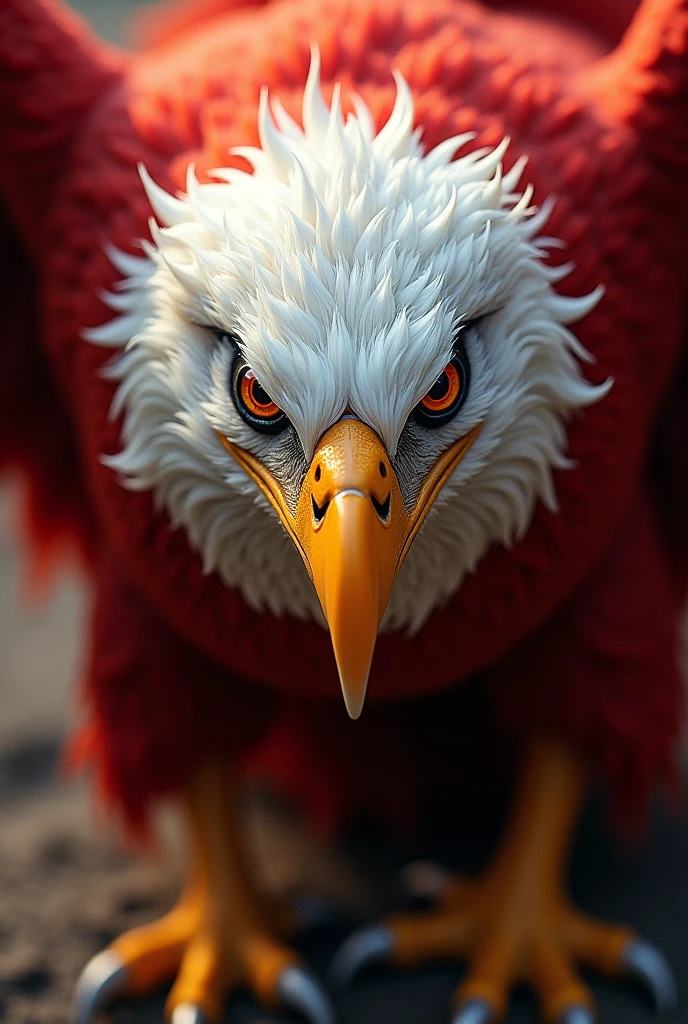 From the front, Close up of the Garuda eagle with red and white feathers