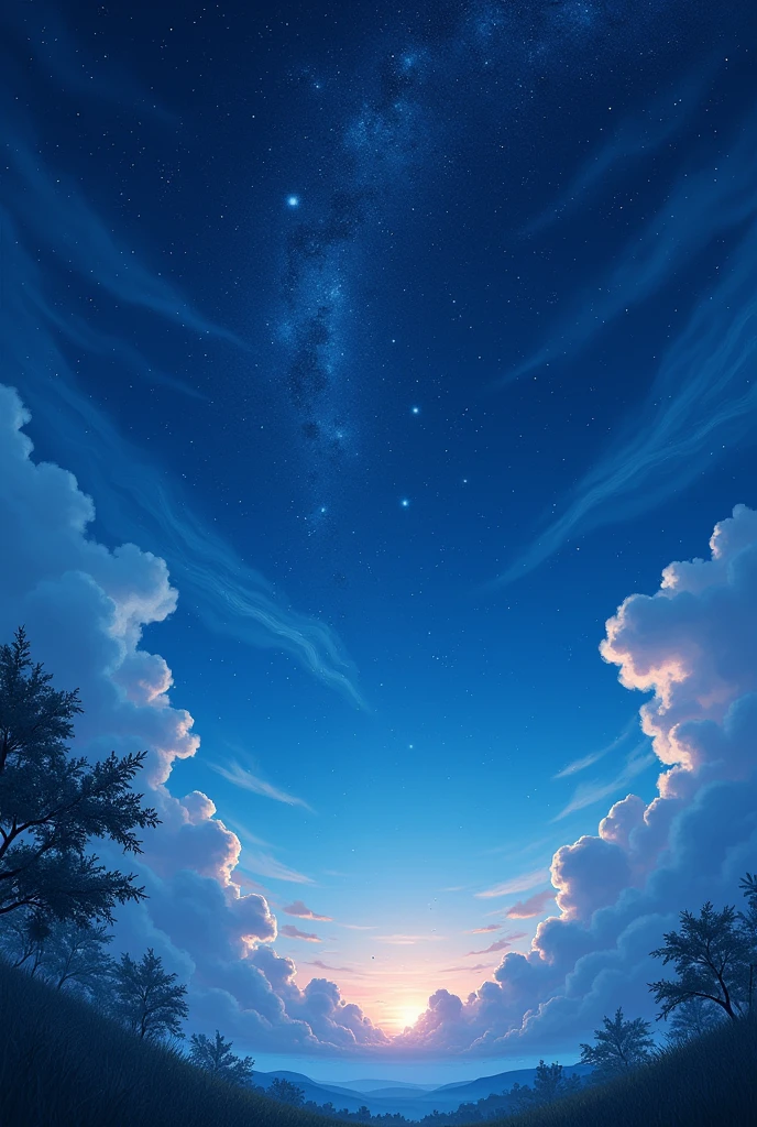 Beautiful night sky, beautiful scenery. Leaves swaying in the wind, starry sky.　Flowing Clouds　
