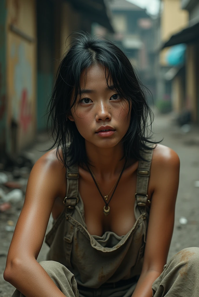 (photorealism:1.2), women, asian, ruined clothes, dirty face, sitting in public place, dirty environment, outdoor, have a big problem, city of manila, relaxed pose, realistic, intricate details, warm colors, realistic, ultra realistic, 4k picture, textured skin, landscape
