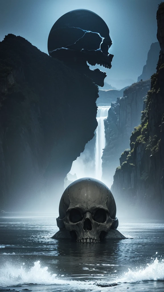 River flowing from a giant skull