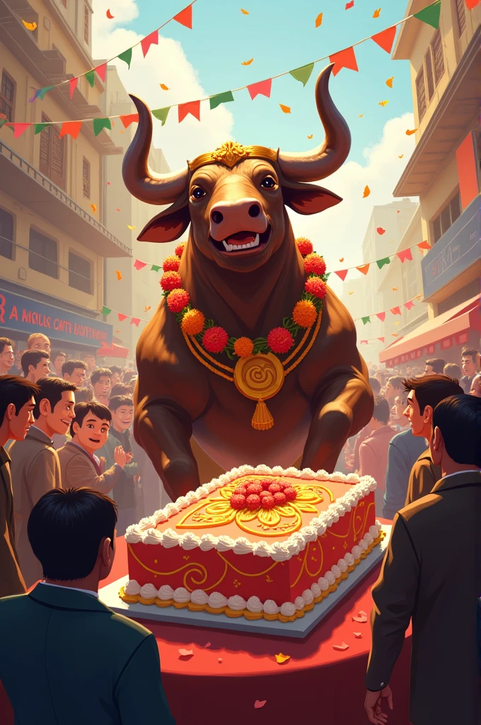 Nepse bull celebration with bull cake