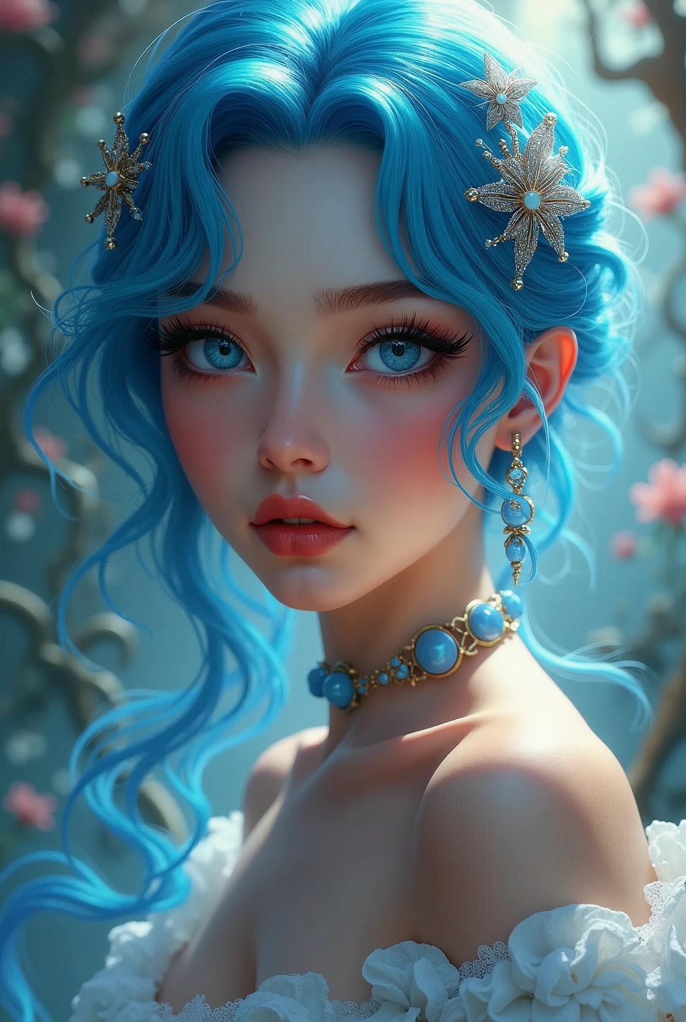 a beautiful girl in a fantasy setting,bulma,1girl,blue hair,blue eyes,long eyelashes,detailed face,detailed skin,detailed clothing,detailed jewelry,flowing hair,beautiful detailed eyes,beautiful detailed lips,extremely detailed face,detailed fantasy background,intricate details,dynamic pose,dramatic lighting,vibrant colors,cinematic composition,digital painting,concept art style,photorealistic,award winning,8k,best quality
