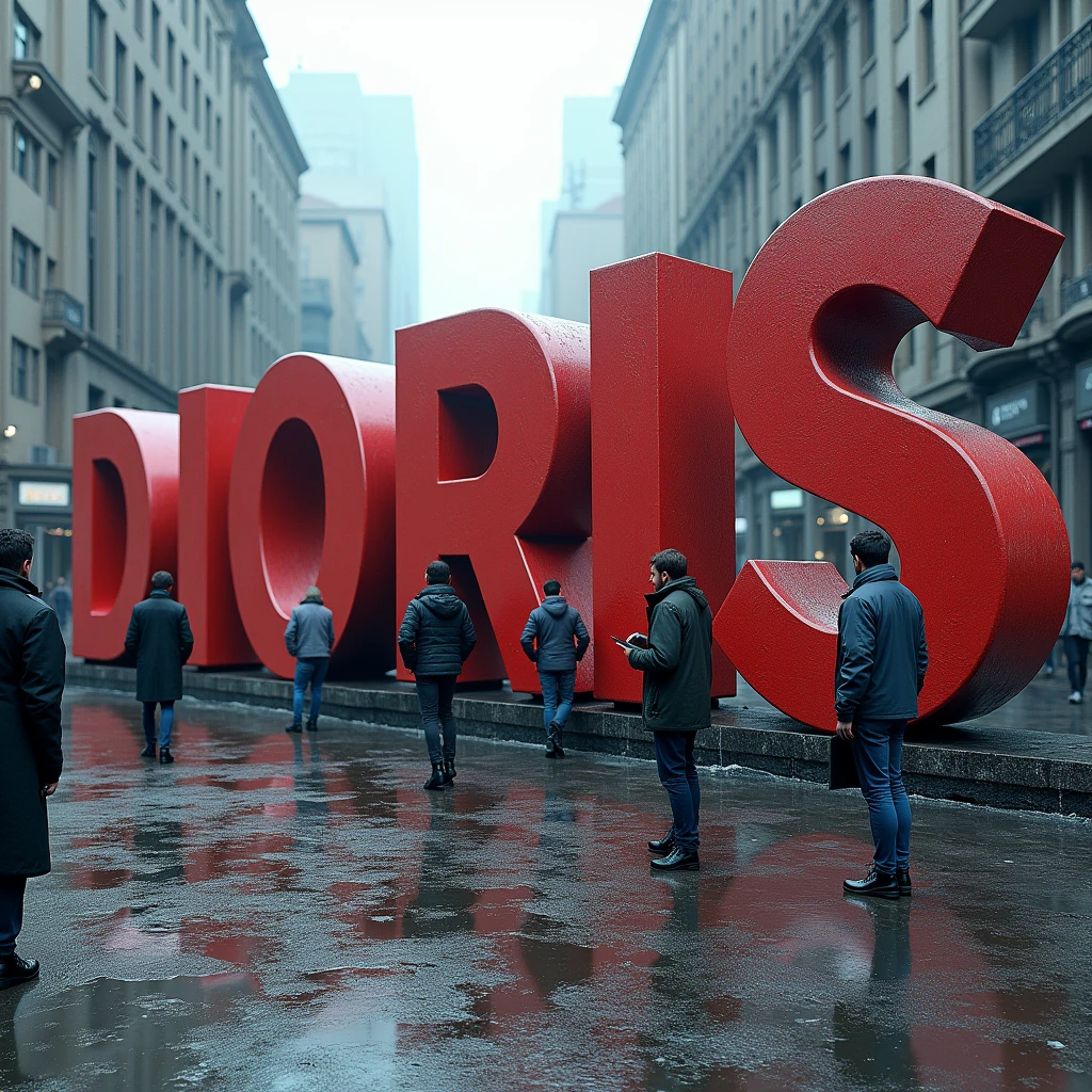 This name in bold, giant letters DIORIS posing half-buried in the street of some city