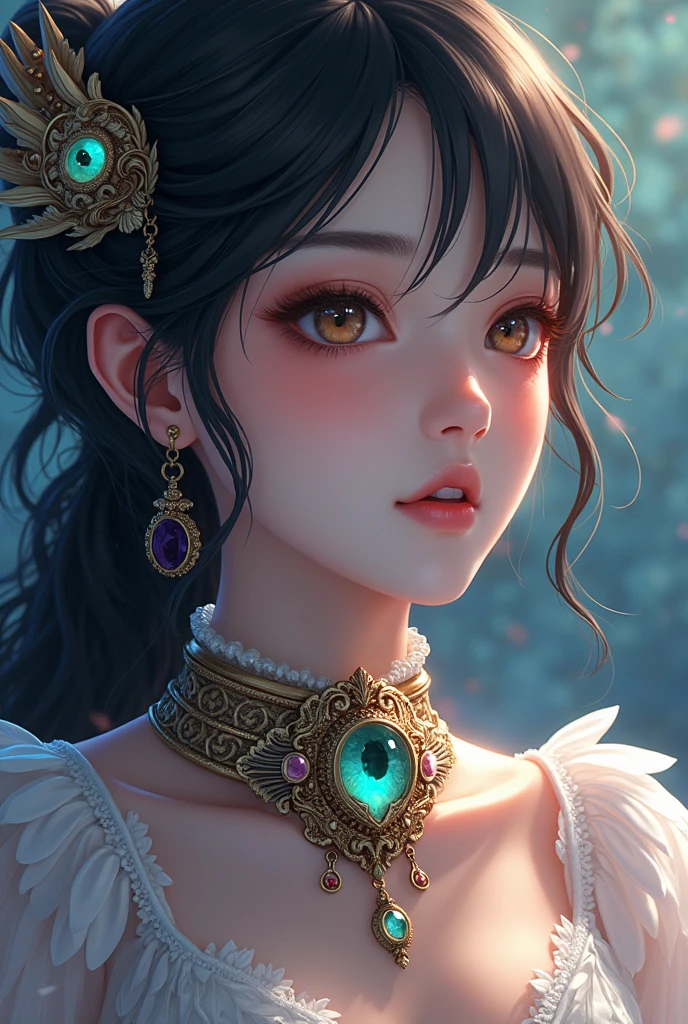Highest quality, masterpiece, Ultra-high resolution, jewelry、Fantasy、Anime 2.5D、Dragon Eye Collar、The Cursed Collar and the Girl