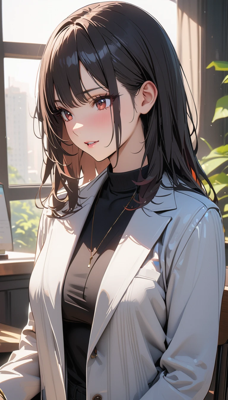 masterpiece , modern, Verism, masterpiece, super detail, best quality, 4K ,((Adult face)), woman,Wearing a white coat,Mature woman