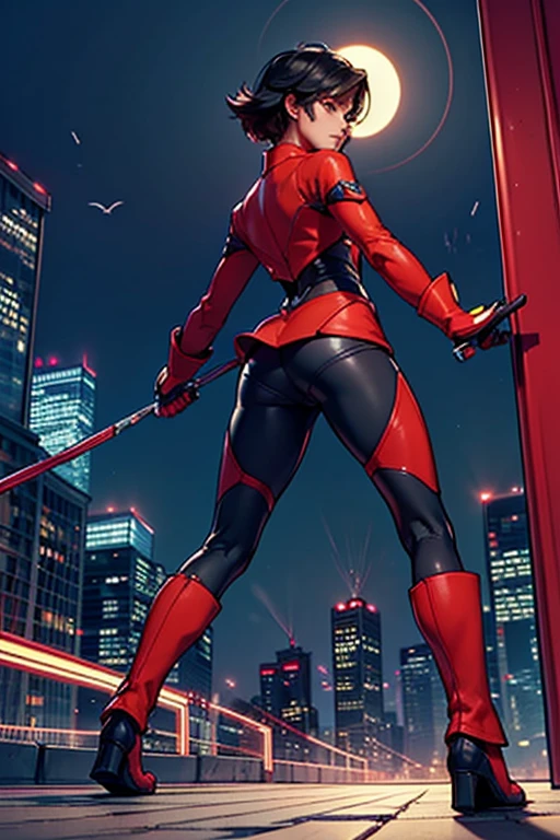 ((masterpiece, best quality)),(complex light),astro boy,black hair, brown eyes,red boots, fighting postion, about to fight, futuristic city varied multi etc. --v 6 --s 1000 --c 20 --q 20 --chaos 100