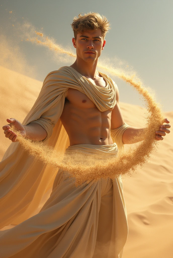 A young white man who controls sand