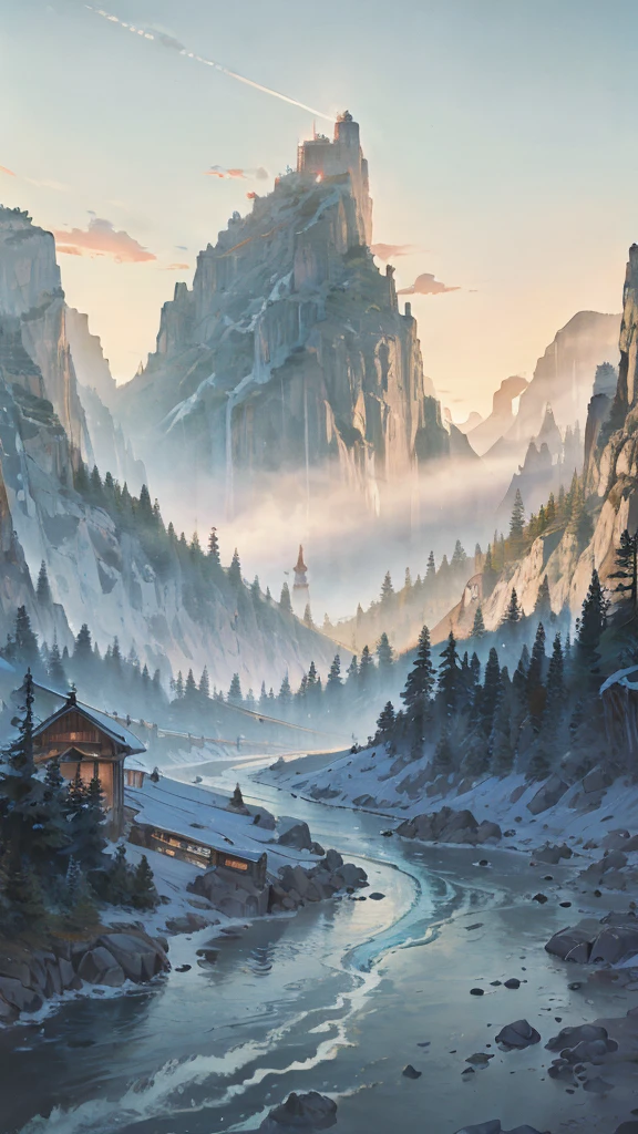 River flowing through a giant skull that is in a mountain