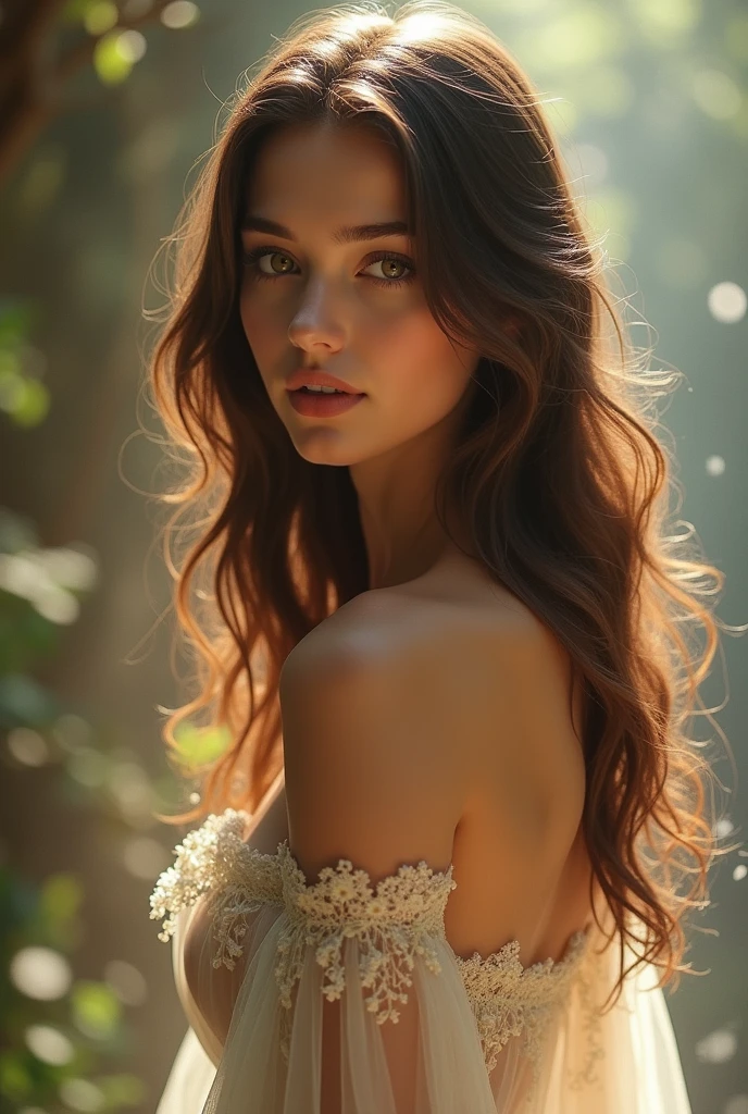 Beautiful brown haired woman, Brown eyes, fair skin and long legs,
